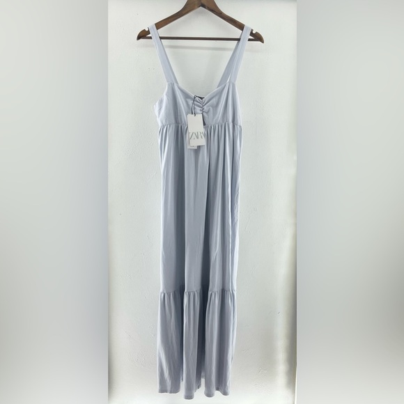 NWT Light Blue Zara Keyhole Gathered Flattering Front Women’s Large - Picture 6 of 9